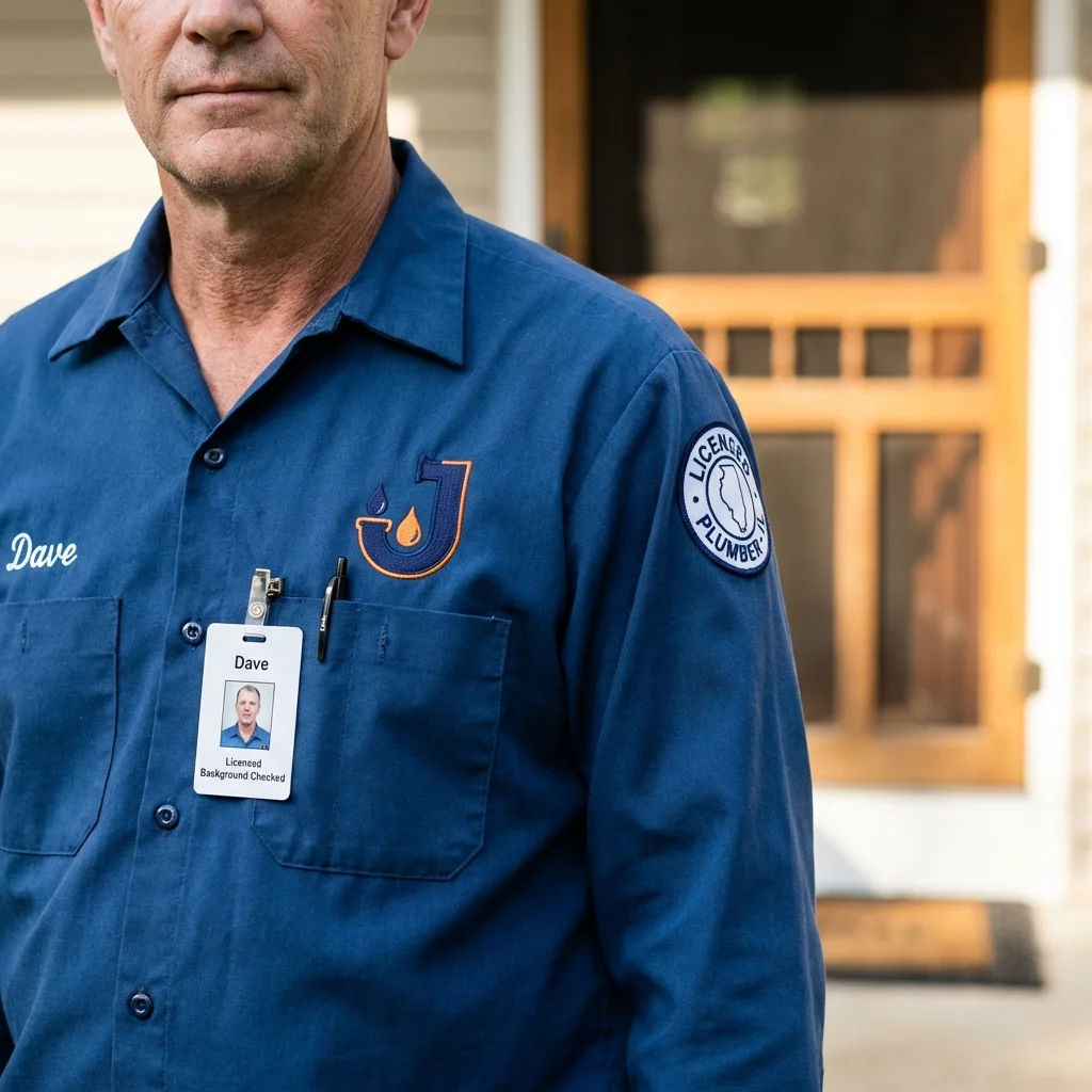 Licensed plumber showing ID badge in Spring Grove, IL