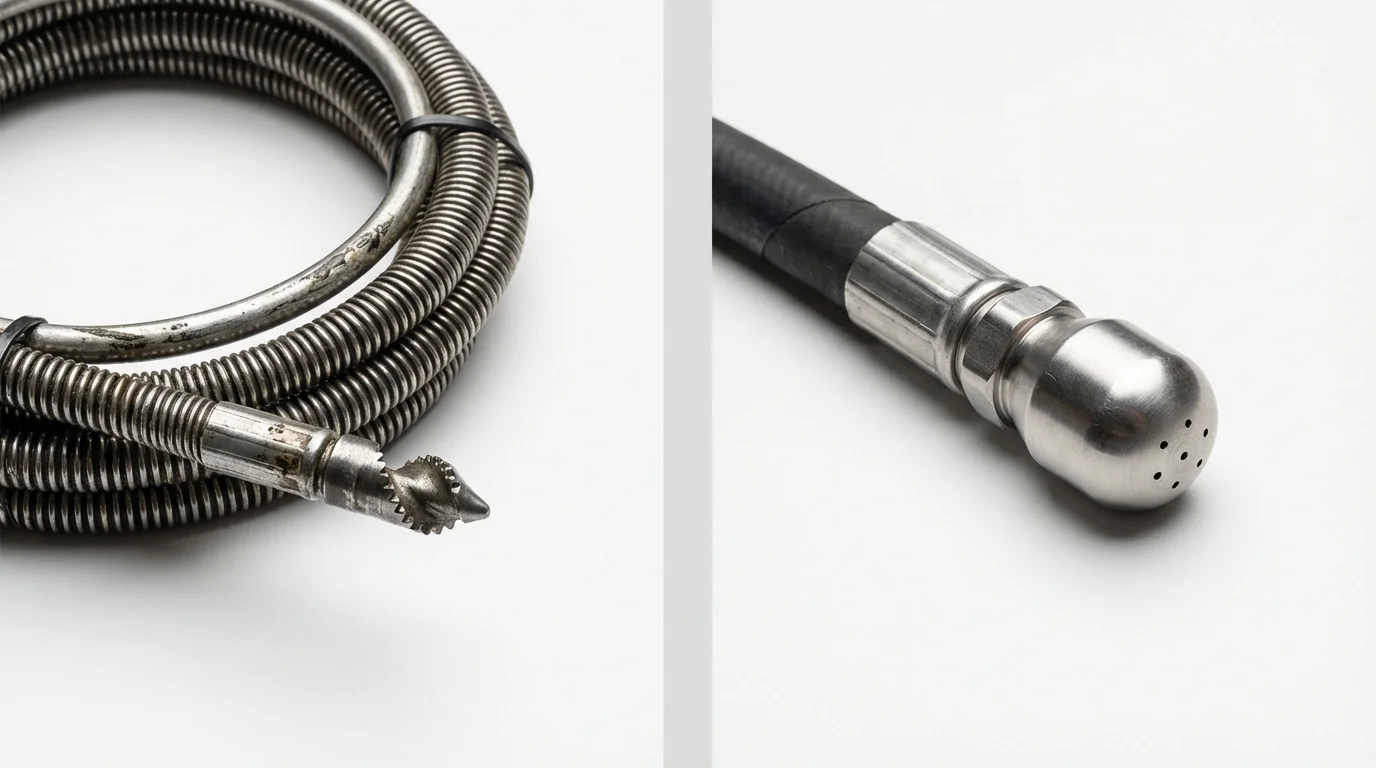 Drain snake cable and hydro jetting nozzle used for drain cleaning in Spring Grove, IL